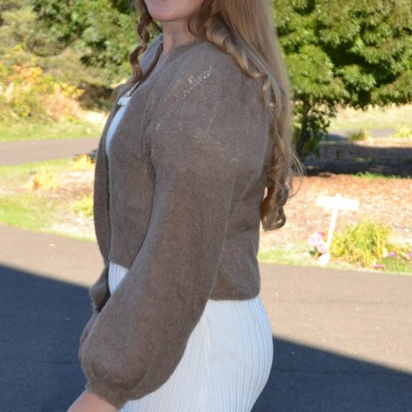 Women's Brown Handknitted Mohair Cardigan, size M - Picture 3 of 3